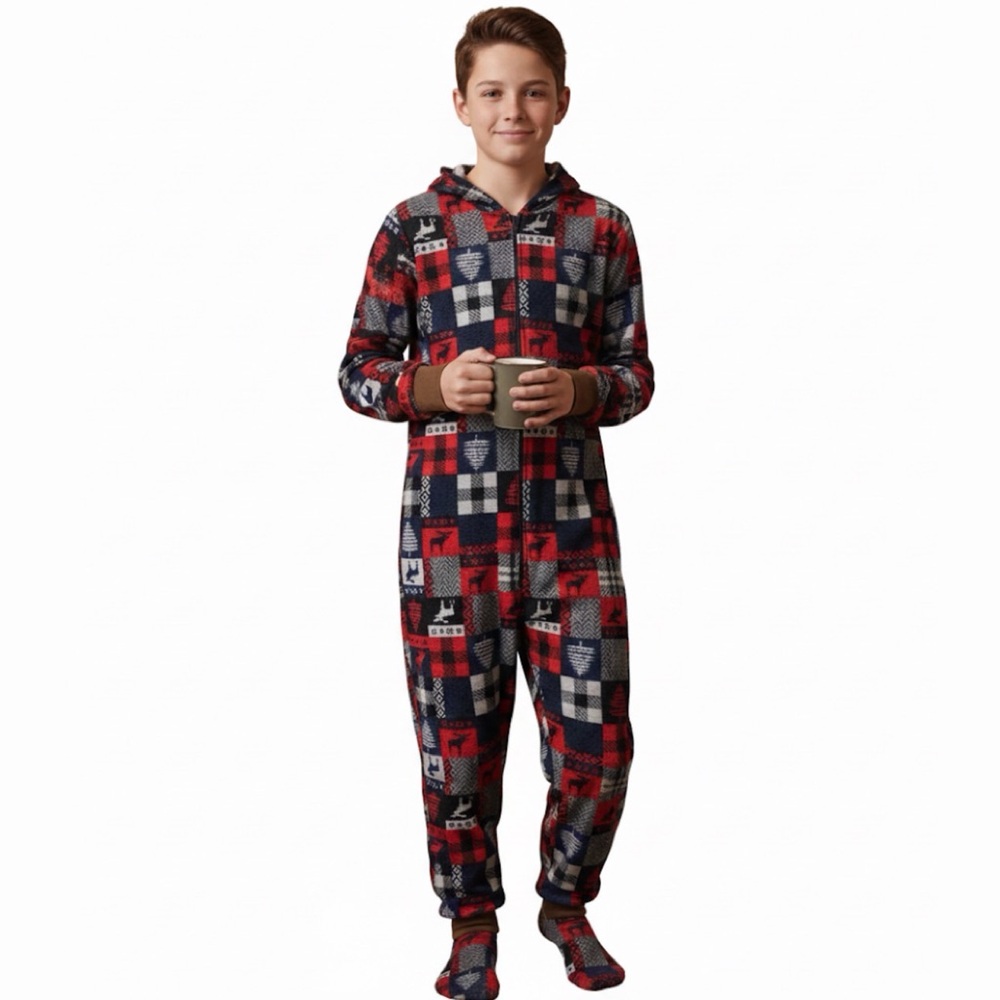 survival Gear Size 10/12 Hooded Footless Unisex Patterned Onsie, Preloved